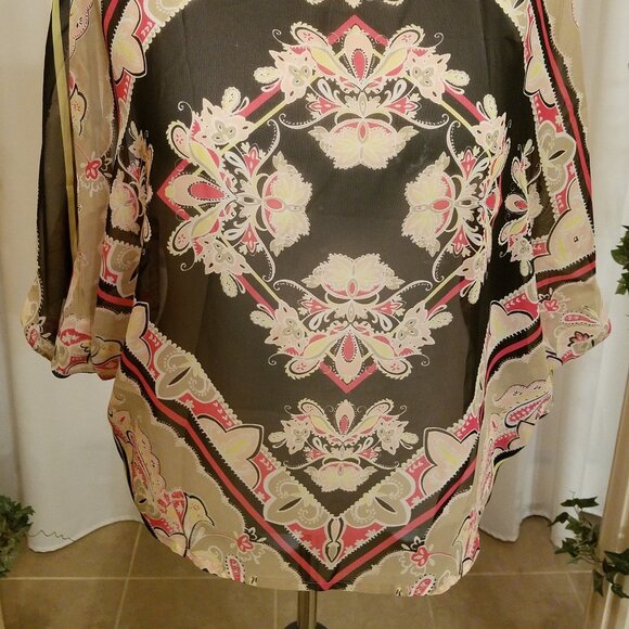 Dana Buchman black and tan flowy top sz med - Picture 2 of 5